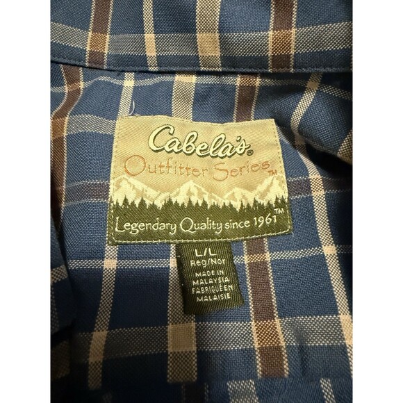 Cabela’s Plaid Button Front Shirt Size L Blue Brown READ - Picture 4 of 6